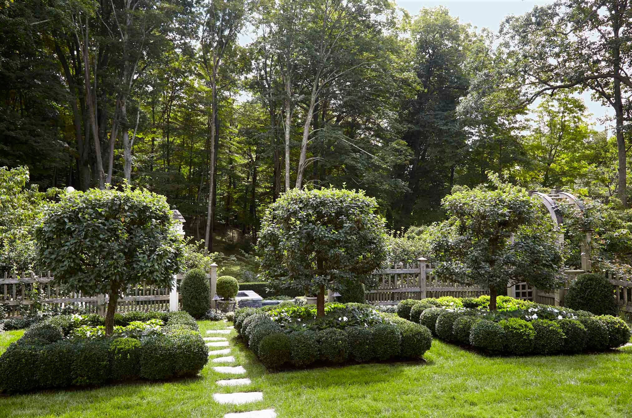 Boxwood bordered courtyard garden